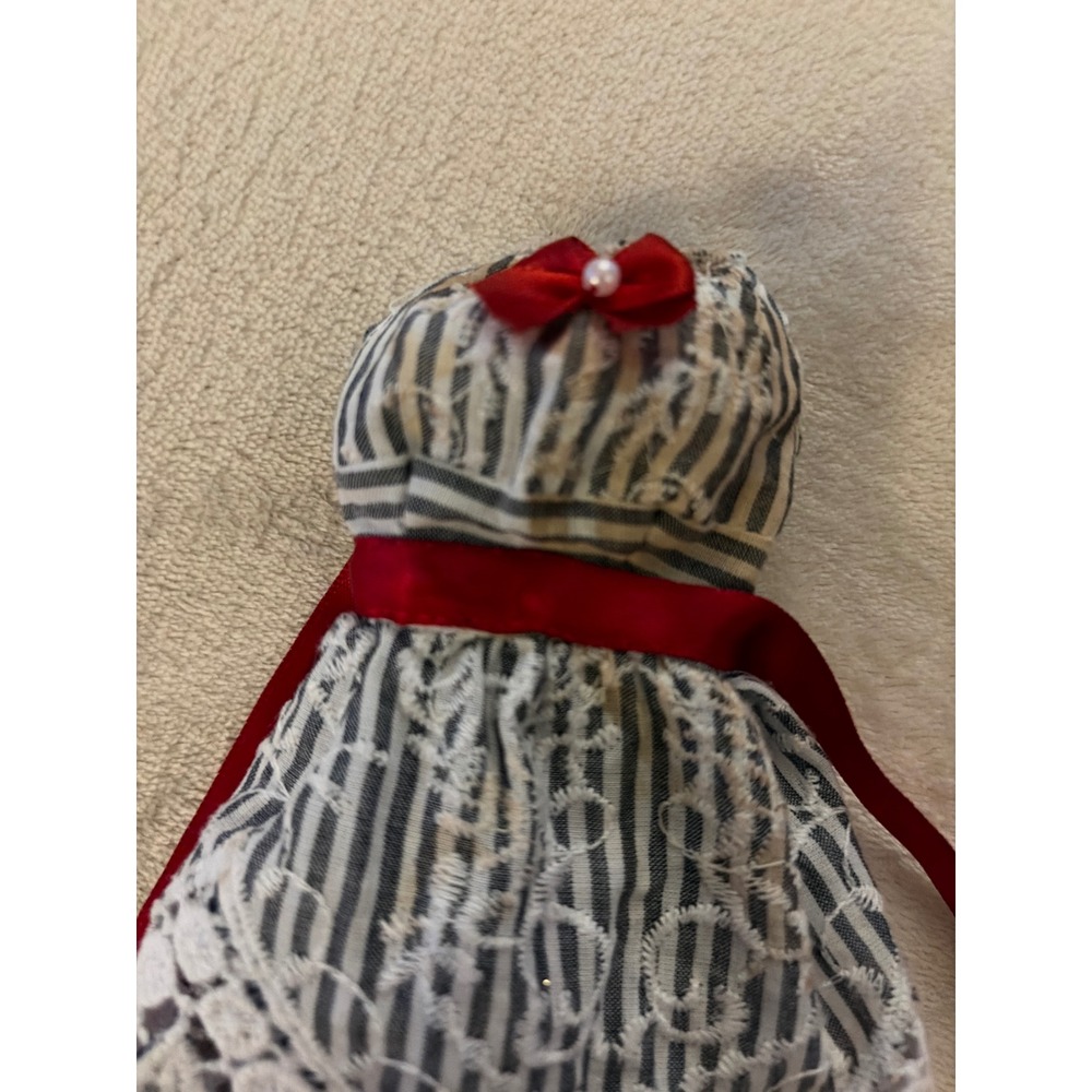 Barbie Clone Striped Doll Dress White Lace Overlay and Red Ribbon Accent B14 - Picture 2 of 4